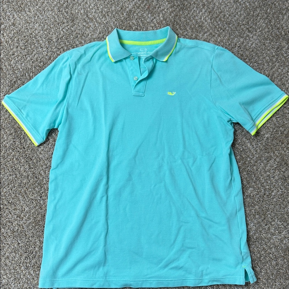 Vineyard Vines Turquoise Polo with Neon Trim